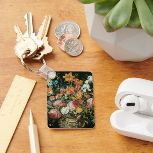 Vintage Baroque Still Life Flowers in a Vase Keychain