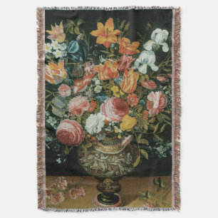 Vintage Baroque Still Life Flowers in a Vase Throw Blanket