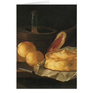 Vintage Baroque Still Life with Bread, Tart, Ham