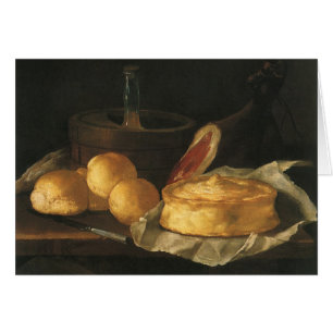 Vintage Baroque Still Life with Bread, Tart, Ham