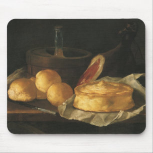 Vintage Baroque Still Life with Bread, Tart, Ham Mouse Pad