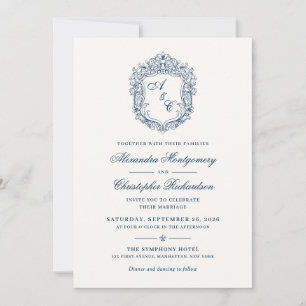 Vintage Baroque Style Monogram Crest Wedding Invitation