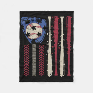 Vintage Baseball American Flag Fleece Blanket
