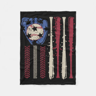 Vintage Baseball American Flag  Fleece Blanket