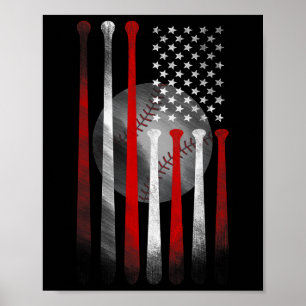 Vintage Baseball American Flag Poster