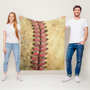 Vintage Baseball Art - Aged Leather & Red Stitch Fleece Blanket