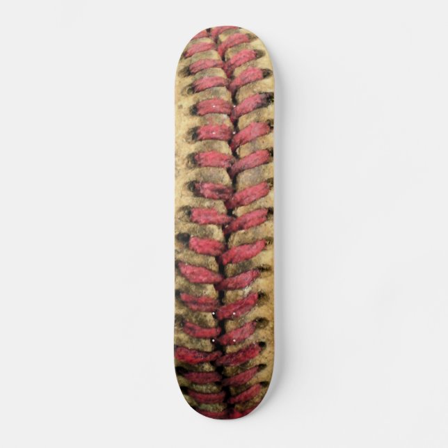 Vintage Baseball Art - Aged Leather & Red Stitch Skateboard (Front)