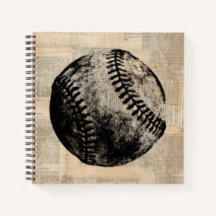 Vintage Baseball Art Illustration Newspaper Style Notebook