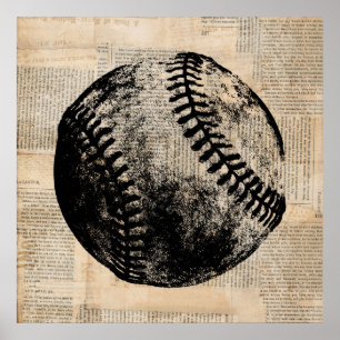 Vintage Baseball Art Illustration Newspaper Style Poster