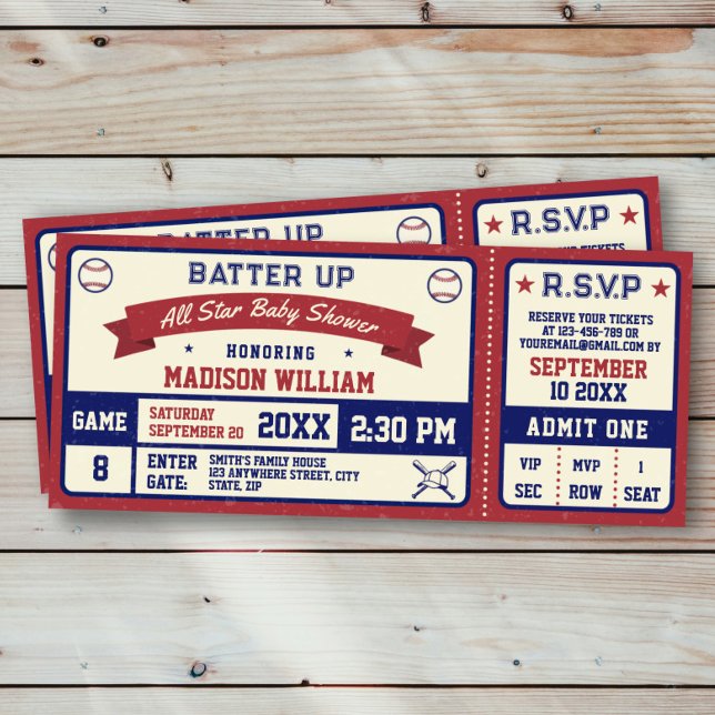 Vintage Baseball Baby Shower Ticket Invitation (Creator Uploaded)