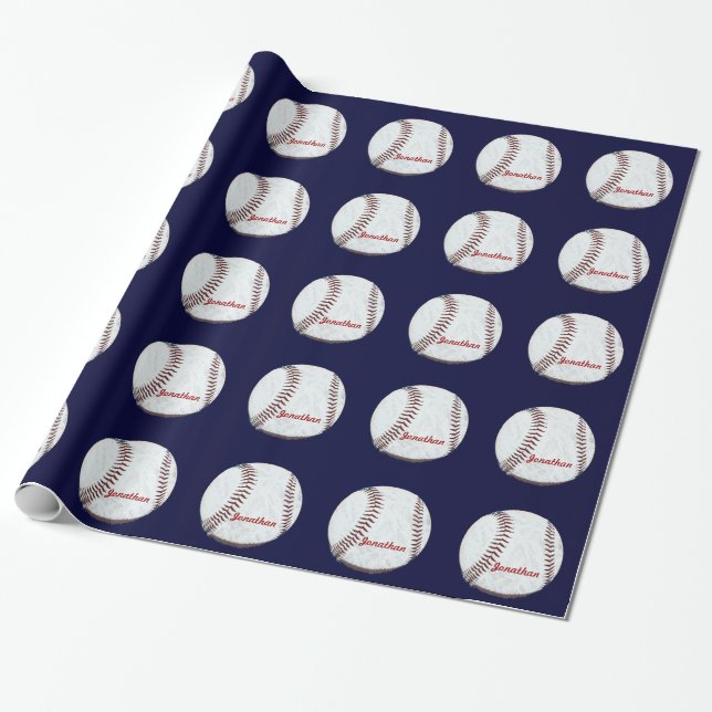 Vintage baseball ball personalized wrapping paper (Unrolled)