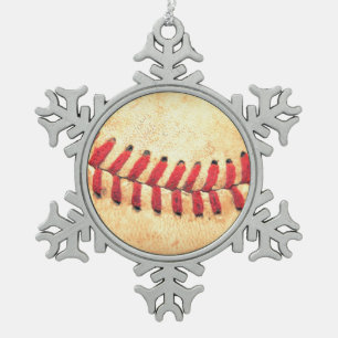 Vintage baseball ball snowflake pewter christmas ornament