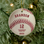 Vintage Baseball Ball Stitching Photo Personalized Ceramic Ornament<br><div class="desc">Ideal Christmas holiday ornament for the baseball player, coach or fan you know. Personalize with name, jersey number, team name or other text and the commemorative year on the front and an optional photo on the back for two-sided ornament styles. PHOTO TIP: For fastest/best results, choose a photo with the...</div>