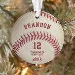 Vintage Baseball Ball Stitching Photo Personalized Ornament<br><div class="desc">Ideal Christmas holiday ornament for the baseball player, coach or fan you know. Personalize with name, jersey number, team name or other text and the commemorative year on the front and an optional photo on the back for two-sided ornament styles. PHOTO TIP: For fastest/best results, choose a photo with the...</div>