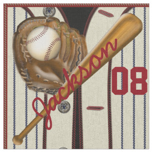 Vintage Baseball Bat Ball Glove Name and Number Fabric