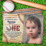 Vintage Baseball Boys 1st Birthday Photo Thank You Card<br><div class="desc">Say thank you in style with these trendy 1st birthday thank you cards. The template wording is easy to personalize and your family and friends will be thrilled when they receive these fabulous thank yous.</div>
