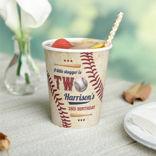 Vintage Baseball Boys 2nd Birthday Paper Cups (Insitu)