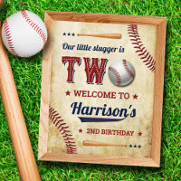 Vintage Baseball Boys 2nd Birthday Welcome Sign
