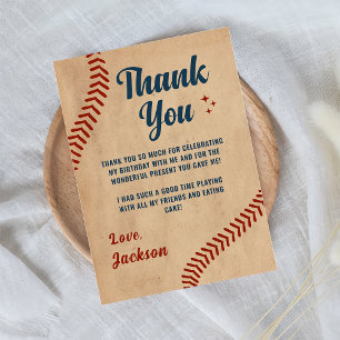 Vintage Baseball Boys Anniversaire Carte de remerc