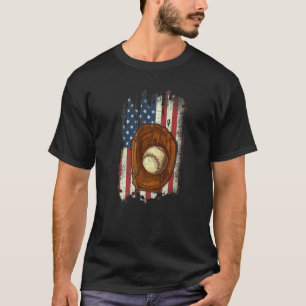 Vintage Baseball Catcher American Flag Usa Patriot T-Shirt