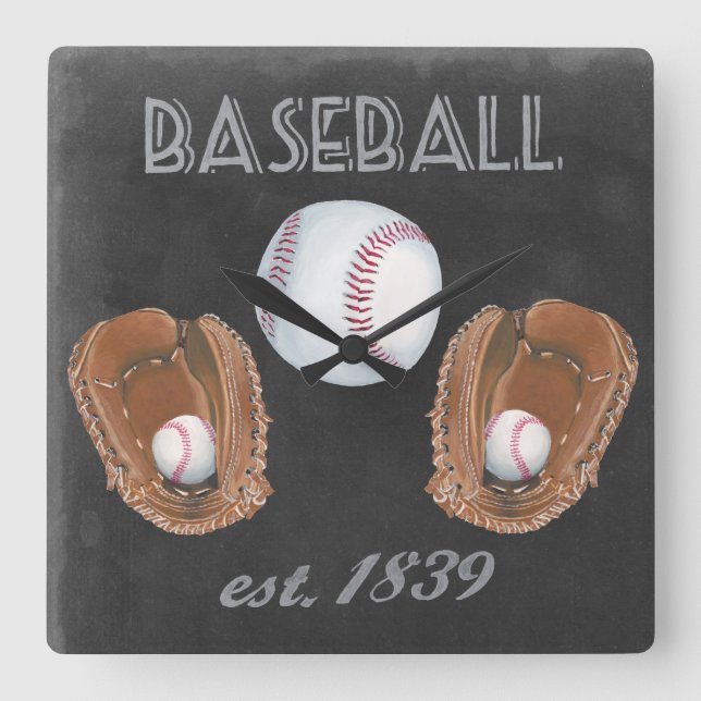 Vintage Baseball Chalkboard Design Square Wall Clock (Front)