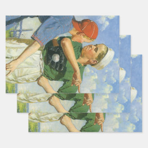 Vintage Baseball, Children, Boys Playing Sports Wrapping Paper Sheet
