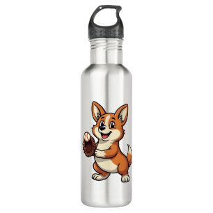 Vintage Baseball Corgi Dog Catcher Cartoon Vector  710 Ml Water Bottle