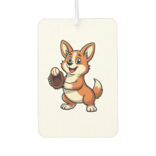 Vintage Baseball Corgi Dog Catcher Cartoon Vector  Air Freshener