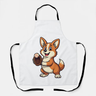 Vintage Baseball Corgi Dog Catcher Cartoon Vector  Apron