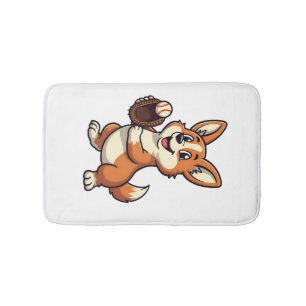 Vintage Baseball Corgi Dog Catcher Cartoon Vector  Bath Mat
