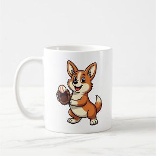 Vintage Baseball Corgi Dog Catcher Cartoon Vector  Coffee Mug