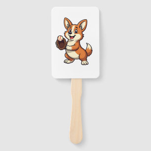 Vintage Baseball Corgi Dog Catcher Cartoon Vector  Hand Fan