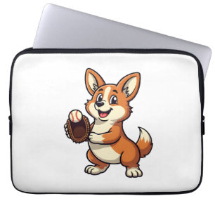 Vintage Baseball Corgi Dog Catcher Cartoon Vector  Laptop Sleeve