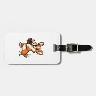 Vintage Baseball Corgi Dog Catcher Cartoon Vector  Luggage Tag