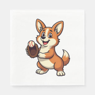 Vintage Baseball Corgi Dog Catcher Cartoon Vector  Napkin