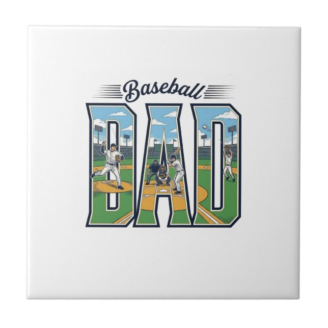 Vintage Baseball Dad Engraved Letter Shirt Design_ Tile (Front)