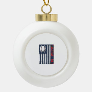 Vintage Baseball Dad Flag Shirt Design_1 Ceramic Ball Christmas Ornament