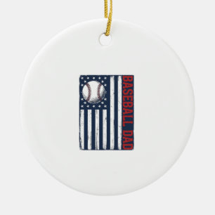 Vintage Baseball Dad Flag Shirt Design_1 Ceramic Ornament