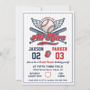 Vintage Baseball Double Header Joint Birthday Invitation