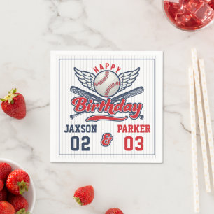 Vintage Baseball Double Header Joint Birthday Napkin