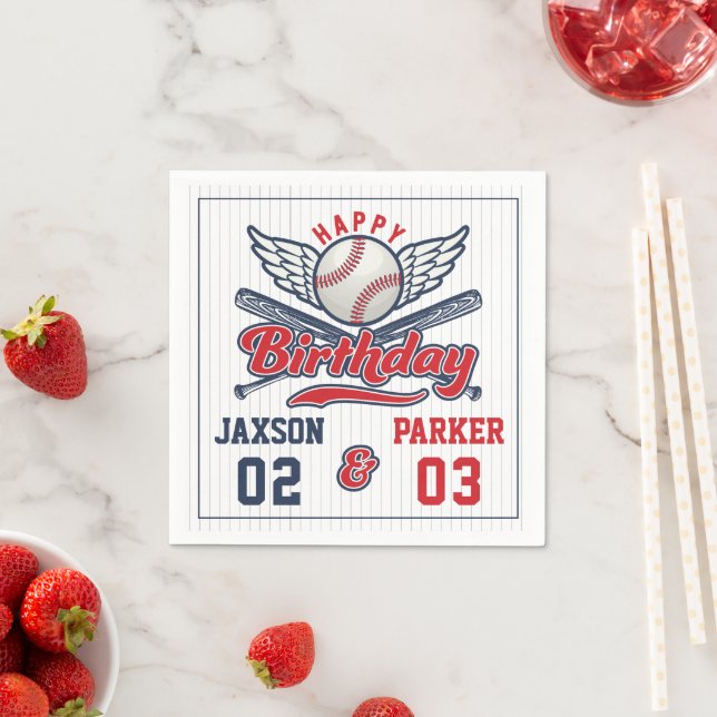 Vintage Baseball Double Header Joint Birthday Napkin (Insitu)