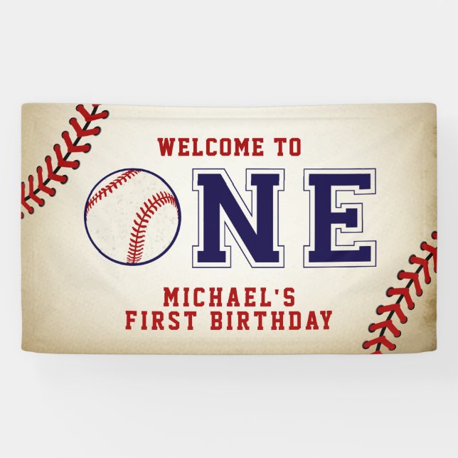 Vintage Baseball First Birthday Banner (Horizontal)