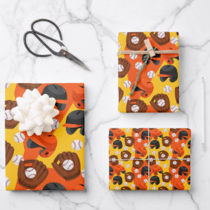 Vintage Baseball Gear Pattern in Retro Colours Wrapping Paper Sheet