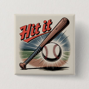 Vintage Baseball "Hit It" Retro Sports 2 Inch Square Button