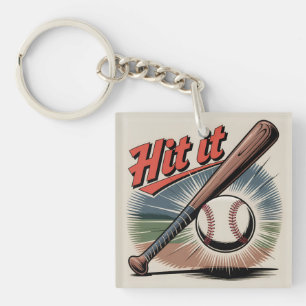 Vintage Baseball "Hit It" Retro Sports Keychain