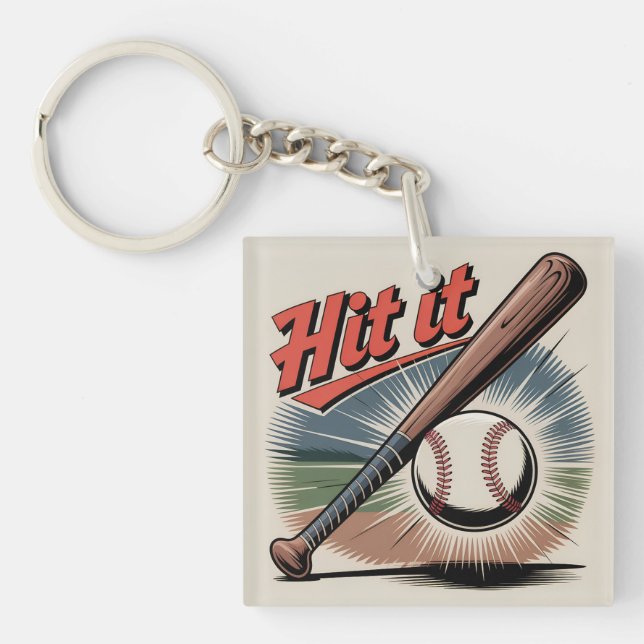 Vintage Baseball "Hit It" Retro Sports Keychain (Front)