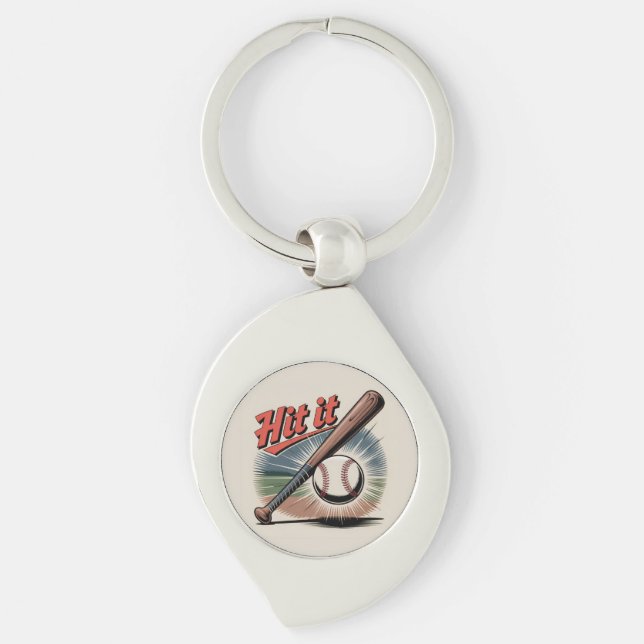Vintage Baseball "Hit It" Retro Sports Keychain (Front)