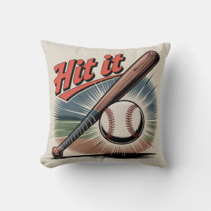 Vintage Baseball "Hit It" Retro Sports Throw Pillow