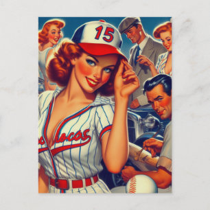 Vintage Baseball Illustration Postcard