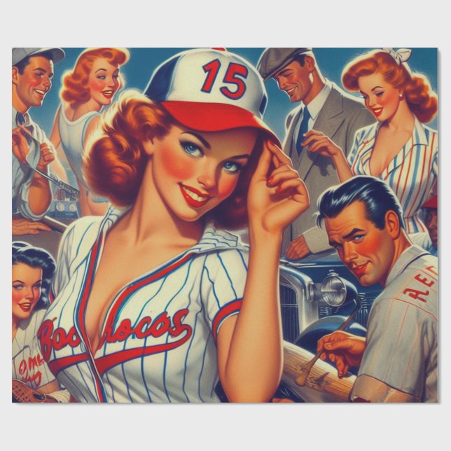Vintage Baseball Illustration Wrapping Paper (Flat)